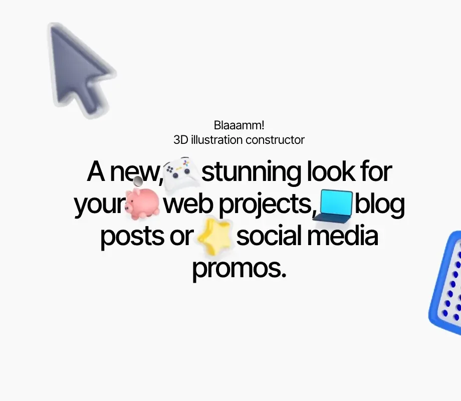 Descriptive image of a 3D illustration collection by LS Graphics. Perfect for a new, stunning look for your web projects, blog posts, or social media promos" with a large cursor icon, suggesting a modern and engaging visual style for digital content.