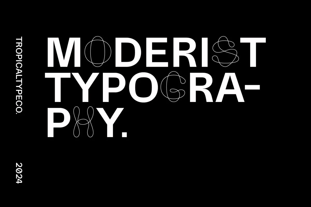 Modernist typography poster with geometric experimental fonts, combining bold and fluid styles, ideal for typography design and branding.
