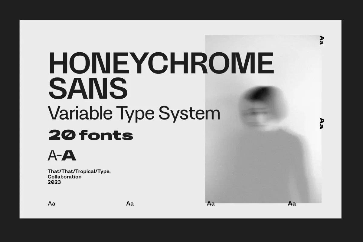 Download Honeychrome, a variable font system with bold, futuristic designs. Ideal for tech and digital projects. Available in OTF, TTF, and web formats.